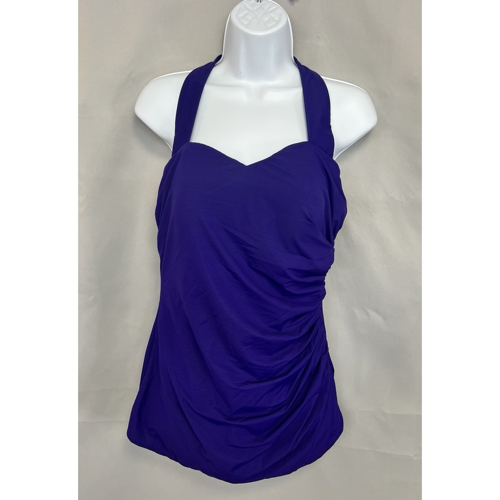Lands End Royal Blue ‎ One Piece Swimsuit Size 14L Skirted Front Halter